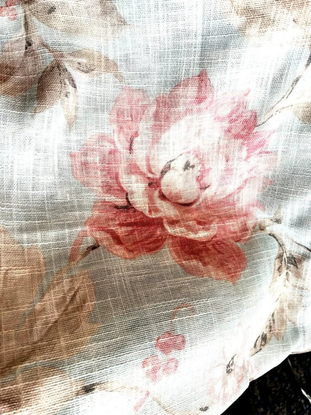 Thalia Sodi Shower Curtain Floral Aqua Pink Linen Look Shabby Chic Cottagecore